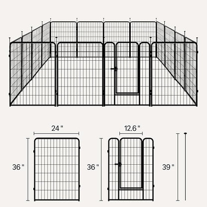 Amazon Basics Dog Playpen, 16 Panels Metal Fence with Door, Foldable for Indoor and Outdoor Use, Suitable for Small to Medium Sized Dogs, 36 Inch Height, Black