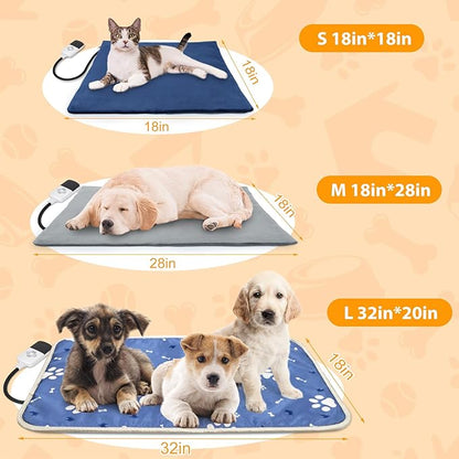 Dog Heating Pad 34"*21" for Outdoor Cat, Heated Dog Bed with Adjustable Temperature & Timer, Indoor Warming Waterproof Pet Heating Pad Mat with Chew Resistant Cord, Replacement Cover for Puppy Kitten