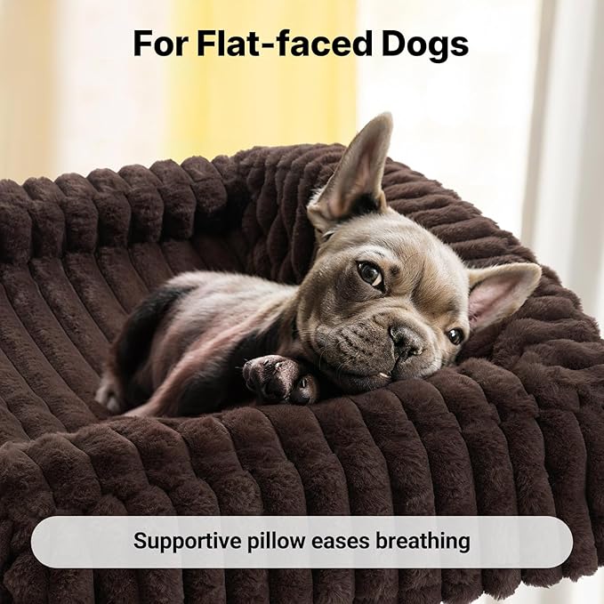Veehoo Elevated Dog Bed with Bolster Cushion, Fluffy Plush Dog Couch Beds for Small Dogs, Cats, Washable Raised Pet Cot with Non-Slip Feet for Indoor or Patios Use, 36 x 28 Inches, Brown