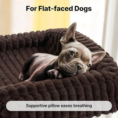 Veehoo Elevated Dog Bed with Bolster Cushion, Fluffy Plush Dog Couch Beds for Small Dogs, Cats, Washable Raised Pet Cot with Non-Slip Feet for Indoor or Patios Use, 24 x 18 Inches, Brown