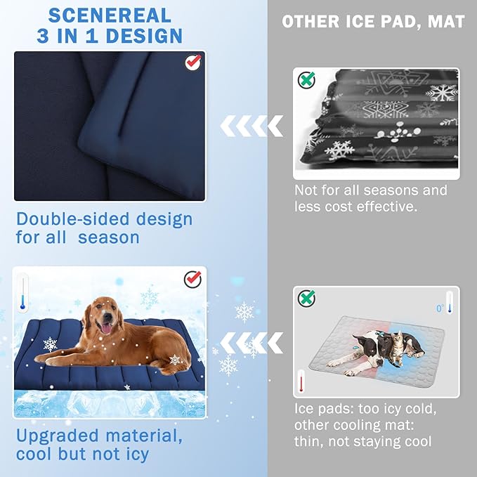 SCENEREAL Dog Cooling Mat for Crate, Thicken Self-Cooling Dog Pad Reversible (Cool & Warm), 36"x23" Pet Cool Bed for M Large XL Dogs,Kennel Sofa Mats Machine Washable, Durable Non-Toxic Gel, Outdoor