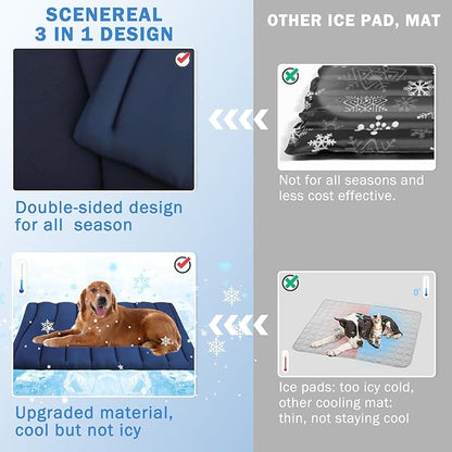 SCENEREAL Dog Cooling Mat for Crate, Thicken Self-Cooling Dog Pad Reversible (Cool & Warm), 59"x40" Pet Cool Bed for M Large XL Dogs,Kennel Sofa Mats Machine Washable, Durable Non-Toxic Gel, Outdoor