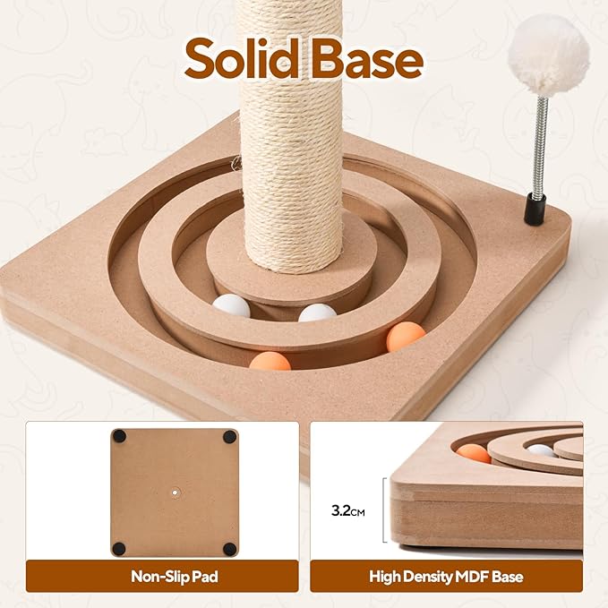 LIFLIX 25 Inches Cat Scratching Post with Interactive Toys, Sisal Cat Scratch Post with Sturdy Ball Track Base for Indoor Cats and Kittens