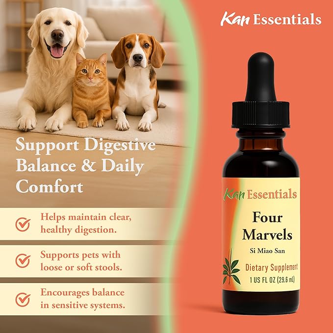 Kan Herb Company Four Marvels – Traditional Chinese Herbal Blend for Dogs and Cats to Support Digestive Clarity, Fluid Balance, and Overall Wellness, Liquid Herbal Supplement for Pets, 1 fl oz