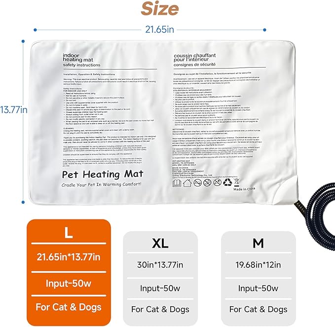 Cat Heating Pad for Bed Wamming: Electric 21.65"x13.77" Heated Cozy Mat with Removable Washable Cover Indoor Pet House Pillow Blanket for Puppy Kitty Nap Winter Reliefwith Auto Temperature Adjustment