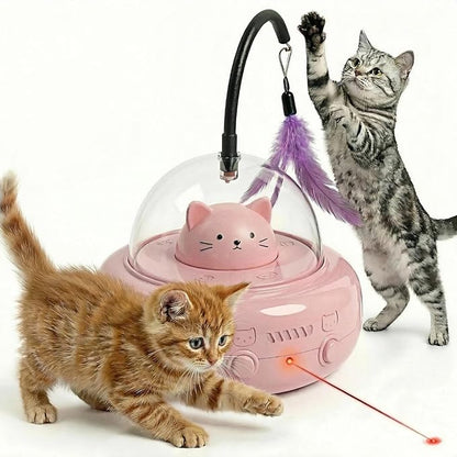 2-in-1 UFO Cat Toys for Indoor Cats with Laser & Feather, 360°Smart Obstacle Avoidance Automatic Cat Toy, USB Rechargeable Electronic Kitten Toys, Auto Play & Sleep Mode Fun Self-Play Cat Gift