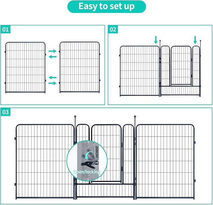Dog Playpen,Portable Outdoor Dog Fence, Dog Playpen for Large/Medium/Small Dogs, Dog Fences for the Yard,with Doors Foldable Metal (40 inch, 32 Panels)