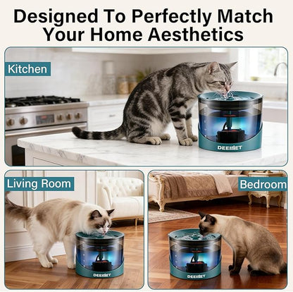 DEEIPET Cat Water Fountain, 74oz/2.2L Ultra Quiet Automatic Water Dispenser for Cats Dogs with Colorful LED Indicator, Water Bowl for Pets with Filter
