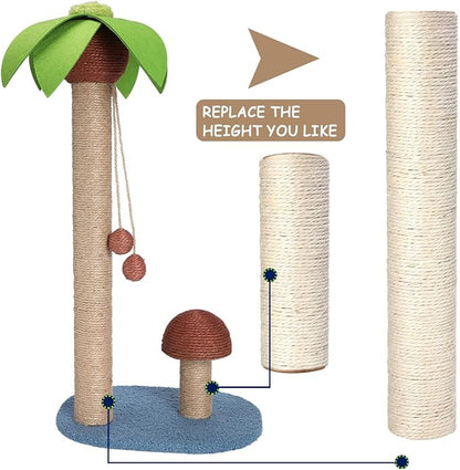 Barelove Cat Scratching Post Replacement, 4 Pieces Cat Scratcher Cat Tree Replacement Parts, 15.4'' x 2.67" Dia + 7.87“ x 2.67" DiaNatural Sisal Rope Cat Scratch Posts Include M8 Screws