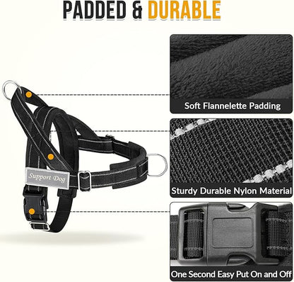 SlowTon No Pull Dog Harness - Heavy Duty Dog Harness and Leash Set for Medium Large Dogs, Reflective Tactical Harness with Soft Padded and Front Clip for Easy Walk and Training (Black L)