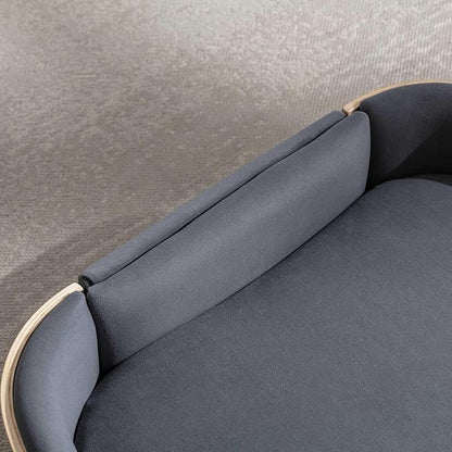Velvet Dog Bed Pet Sofa with Solid Wood Legs and Bent Wood Back, Stain-Resistant Cushion in Multiple Colors - Luxury Pet Furniture for Cats and Dogs, Dark Grey