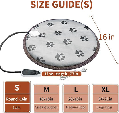 GOLOPET Cat Heating Pad Round with Smart Thermostat Switch and Power Line Protection Tube,Obtained MET and UL Dual Certification,Waterproof Pet Heating Pad for Cats-Paw Print