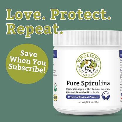 Wholistic Pet Organics Spirulina Powder for Dogs and Cats - Antioxidant Support for Dogs and Cats - Immune Support Supplement, Promotes Overall Wellness - Human-Grade Superfood for Pets - 85 Scoops
