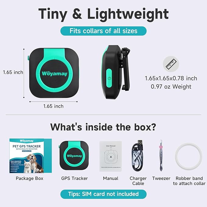 GPS Tracker for Dogs and Cats, Mini Cat & Dog GPS Tracker with Health Monitor and GPS Dog Fence, Waterproof GPS Pet Tracker, Works with Any Collar (Android and iOS Universal)