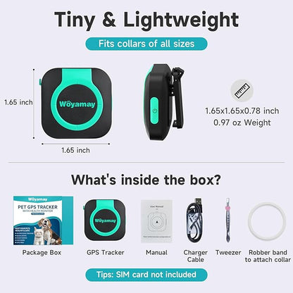 GPS Tracker for Dogs and Cats, Mini Cat & Dog GPS Tracker with Health Monitor and GPS Dog Fence, Waterproof GPS Pet Tracker, Works with Any Collar (Android and iOS Universal)