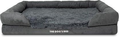 The Dog’s Bed Orthopedic Memory Foam Dog Bed with Bolsters for XXL Dogs, Waterproof Washable Cover, Anti-Slip Base, Calming Surface – CertiPUR-Certified Foam, Fur Fabric, Grey Fur, XXL