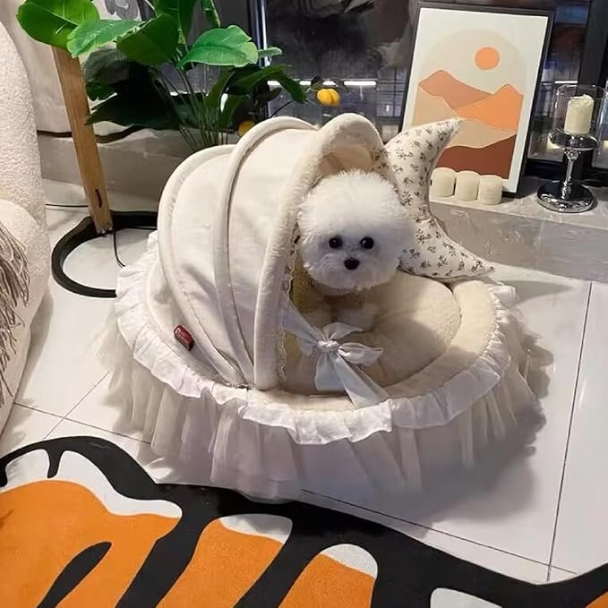 Elegant Pet Bed with Ruffles, Cradle Bed for Small Dogs Puppy Kitten Luxury Bed Sofa (XL25.6''Lx21.7''Wx17.3''Th, Fluffy Marigold)