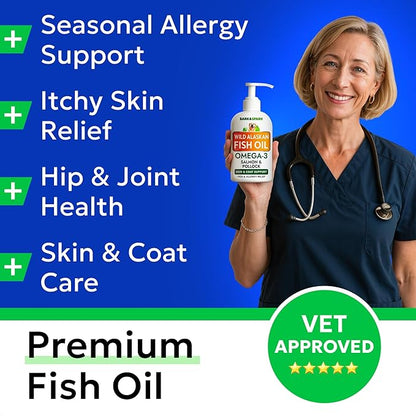Bark&Spark Fish Oil for Dogs - Natural Omega-3 - Skin & Coat Support - Liquid Food Supplement for Pets - Natural EPA + DHA Fatty Acids for Joint Function, Immune & Heart Health 8oz - Salmon