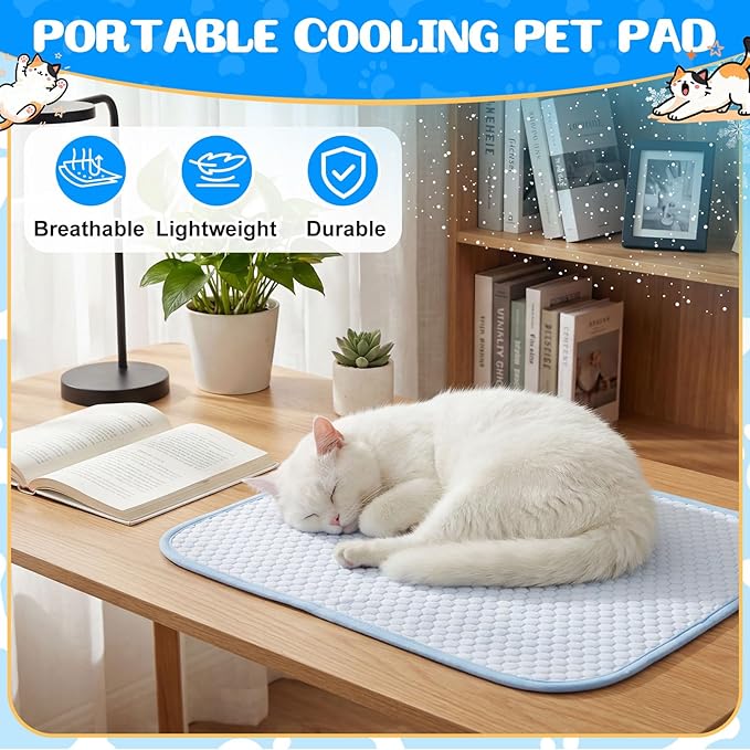 Chunful 4 Pack Dog Cooling Mat 18 x 14 Inches Pet Cooling Pads Summer Cat Self-Cooling Blanket Portable Washable Ice Silk Non-Skid Mat for Small Dogs Puppy and Cats up to 10 Lbs