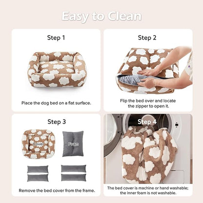 JOEJOY XL Dog Beds Large Sized Dog, Rectangle Washable Orthopedic Pet Bed with Removable Zipper Cover, Cute Soft Calming Puppy Pet Bed with Jacquard Shaggy Plush & Non Skid Bottom
