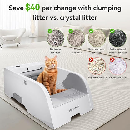 S6 Self Cleaning Litter Box, Upgraded Automatic Cat Litter Box Self Cleaning That Can Use Clumping Cat Litter, Open Design with Cats Taking to It Immediately, Anti Pinch and Odorless(Dark Gray)