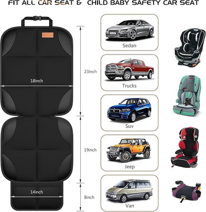 SMART ELF Car Seat Protector [1 Pack] Large Auto Protector for Child Seats with Thickest Padding and Non-Slip Backing Mesh Pockets for SUV, Sedan, Truck, Leather and Fabric - Black