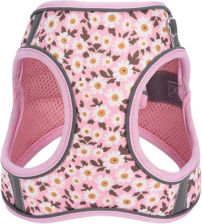 Small Dog Harness Pink Daisy Flowers No Pull Reflective Step in Vest Harness Mesh Padded Soft Harness for Small Medium Dogs Cats