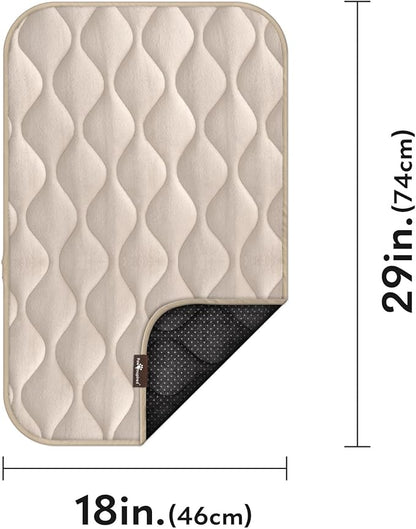 Paw Inspired Washable Padded Crate Mats for Dogs | 29” x 18” Pad, Fits 30-inch Kennels | Leakproof, Waterproof Bottom, Plush Pet Beds (Tan)