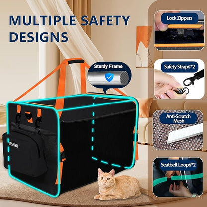 Petskd Extra Large Cat Carrier with Litter Box for Car Travel,24"x17"x17"Portable Soft-Sided Pet Carrier with Zipper Locks for Large Mudium Cats or 2 Small Cats Under 55LBS(Black)