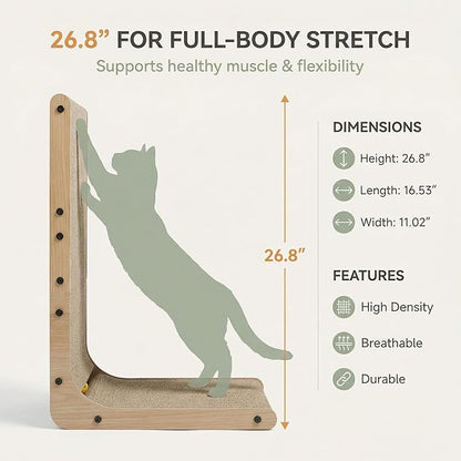 L Shaped Cat Scratcher for Indoor Cats, Cat Scratching, Cat Scratch Pad, 26.8 Inches Tall Scratching Post with Sturdy Base, Durable Cat Scratch Pad for Kittens & Adults, Furniture Protector