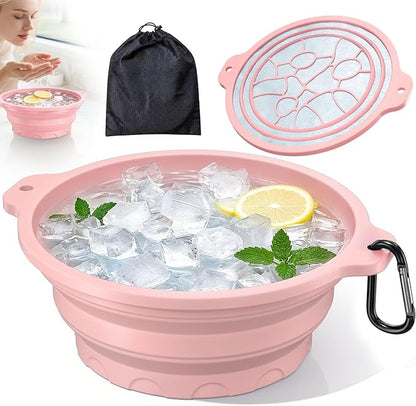 Face Bowl for Ice with Built-in Ice Tray Collapsible Silicone Facial Ice Bath Bowl Small Reusable Cold Plunge Basin, Ideal for Home Travel Use, Cold Bath Spa Tool