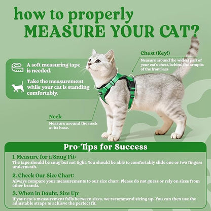 rabbitgoo Cat Harness and Leash for Walking, Escape Proof Soft Adjustable Vest Harnesses for Cats, Easy Control Breathable Reflective Strips Jacket, Grass Green, XS