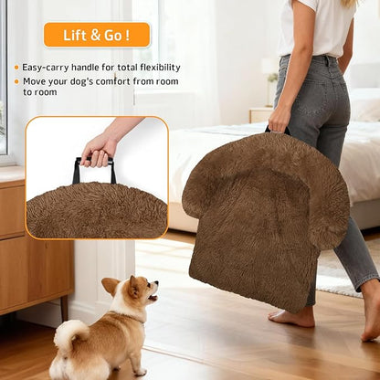 GGIB Calming Dog Bed Fluffy Plush Dog Mat for Furniture Protector with Removable Washable Cover for Large Medium Small Dogs and Cats (Extra Large (53x39.3x6), Brown)