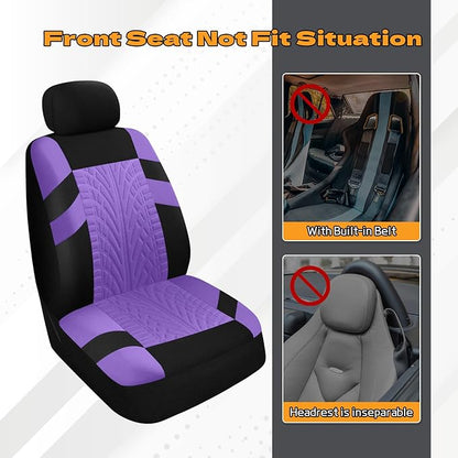 2PCS Car Front Seat Cover with 2 Headrest Covers, Breathable Waterproof Seat Covers for Front Seats, Universal Seats Cover Protector Car Accessories for Most Vehicles (Purple)