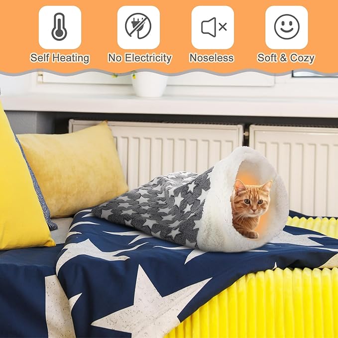 Self Heating Cat Sleeping Bag Indoor Self Warming Cat Bed Cave Heated Pad Cozy Soft Winter Washable Wrap Pet Snuggle Sack Pouch for Puppy Dog Kitten, 24 x 21 Inch(Classic,Gray)