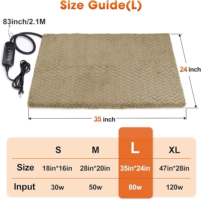 GASUR Heated Cat Bed, Waterproof Cat Heating Pad Indoor w/Timer, Temp Adjustable Pet Heating Pads for Cats Dogs, Auto Power-Off, Cats Warming Bed w/Remove Washable Cover, Anti-Chew,35''x24'', Large