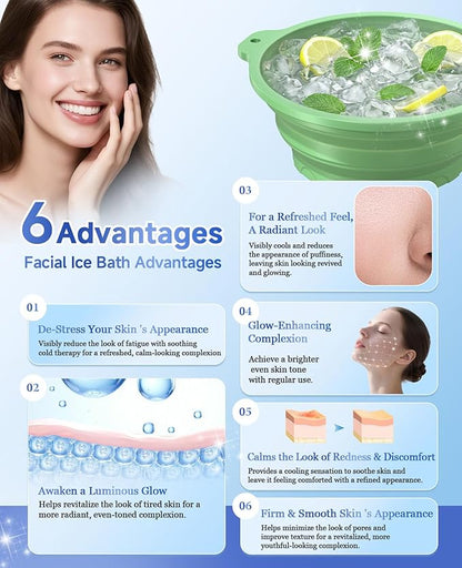 Face Bowl for Ice with Built-in Ice Tray – Collapsible Silicone Facial Ice Bath Bowl for Cold Plunge Therapy, Skin Tightening & Acne Relief – Portable Spa Tool for Home & Travel（Green