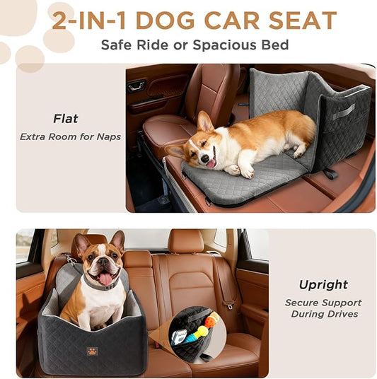 Dog Car Seats for Small/Medium Dogs, Puppy Car Seat with Thick Cushion, Detachable Washable Dog Carseat with Storage Pockets for Dogs Up to 35lbs (Grey)