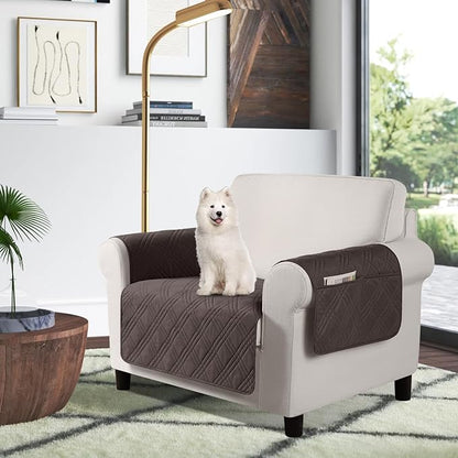 TAOCOCO Waterproof Chair Covers for Pets Dogs with Non Slip Backing, Chair Seat Covers with Side Pocket for 1 Seater Couch Washable Dog Couch Cover Protector Sofa Slipcovers(Chair, Chocolate)