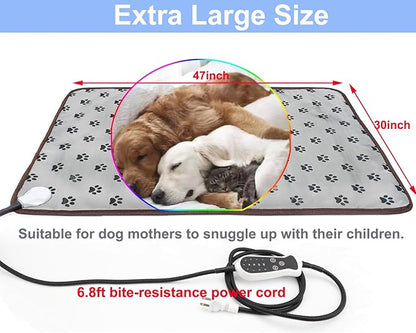 Pet Heating Pad Keep Dogs Cats Warming Extra Large Smart Timer Precise Temperature Control Waterproof Durable Material Easy Cleaning