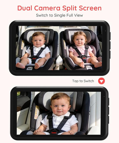 LUCKVIEW BM2 PRO Dual Baby Car Camera, 5.2" 1080P HD Display for Rear-Facing Car Seats, IR Night Vision, Anti-Shake Mount, Easy Install – Ideal for Parents with 2 Kids and Pets