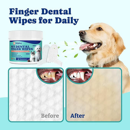 Dog Teeth Cleaning Wipes, Pet Finger Dental Wipes for Dogs & Cats, Dual-Sided, 6-in-1 Herbal Formula, Remove Plaque & Tartar, Freshen Breath, No-Rinse Toothbrushing Wipes - 50 PCS, Unflavored
