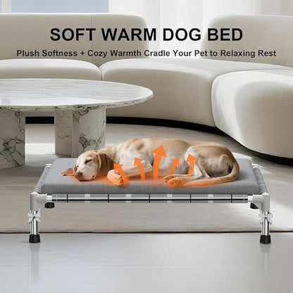 Elevated Raised Outdoor Dog Bed - Cooling Lifted Outside Dogs Bed with Cushion Mat Dog Hammock Bed with Stainless Steel Frame Portable Puppy Pet Bed for Indoor & Outdoor (M:34" x 26" x 8")