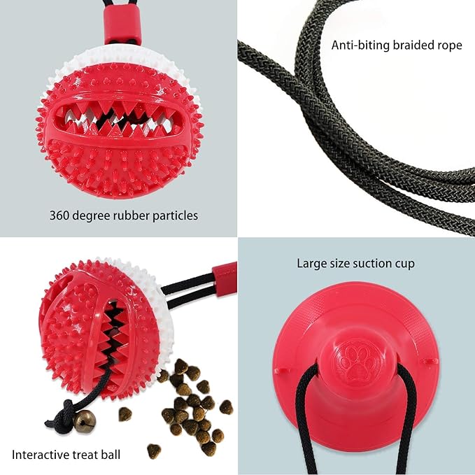 Askhald Dog Toys, Dog Chew Toys for Aggressive chewers,Rope with Suction Cup for Puppy Training Treats Teething for Boredom, Small Dog Puzzle Toy Treat Food Dispensing Ball (red)