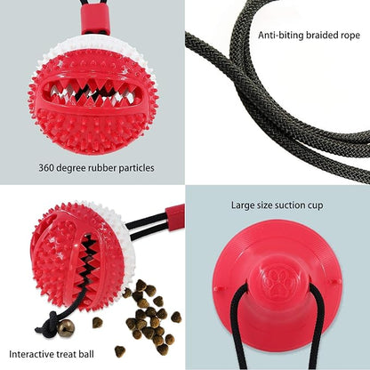 Askhald Dog Toys, Dog Chew Toys for Aggressive chewers,Rope with Suction Cup for Puppy Training Treats Teething for Boredom, Small Dog Puzzle Toy Treat Food Dispensing Ball (red)
