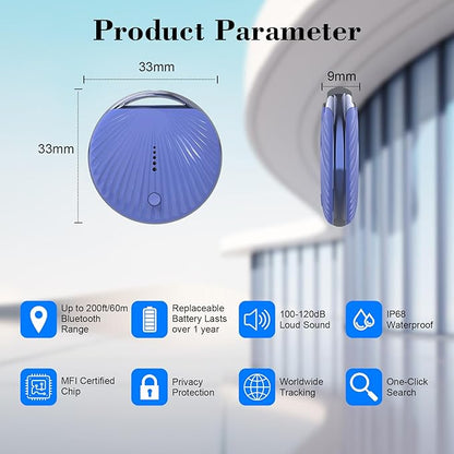 Air Tracker Tag, [MFi Certified] Smart Tag, Pet Bluetooth Tracker for Apple Find My, IP68 Waterproof,Replaceable Battery, Key Finder and Item Locator for Keys, Bags, Pets, Wallet-Blue