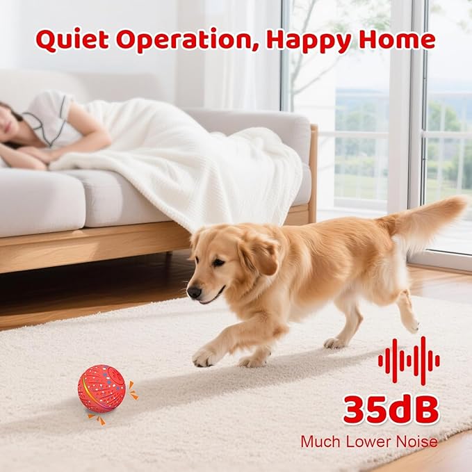 Interactive Dog Toys Dog Ball - Smart Moving Bouncing Dogs Ball with RGB Lights, E-TPU Material, 3 Play Modes Automatic Rolling Balls Toy for Small Medium Dogs Keep Them Busy(Red)