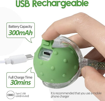 Interactive Cat Toys Ball for Indoor Cats, Automatic Moving Ball Toy with Elastic Mesh Tail, Chirping & Obstacle Avoidance and Motion Activated, Green【Rechargeable】