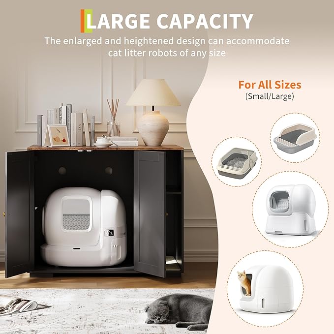 Extra Large Cat Litter Box Enclosure with Scratch Pad, Large Automatic Litter Box Furniture, Dog-Proof Litter Cabinet with Outlet, Space for Cat Stuffs