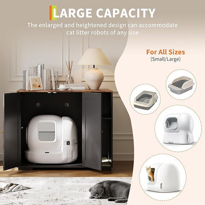 Extra Large Cat Litter Box Enclosure with Scratch Pad, Large Automatic Litter Box Furniture, Dog-Proof Litter Cabinet with Outlet, Space for Cat Stuffs